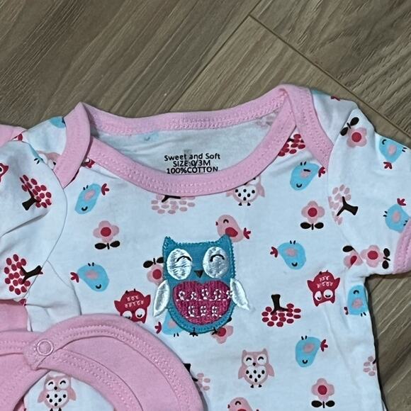 NWT Sweet & Soft Pink & White Owl 5 Piece Layette Set 0-3 Months - Picture 8 of 16